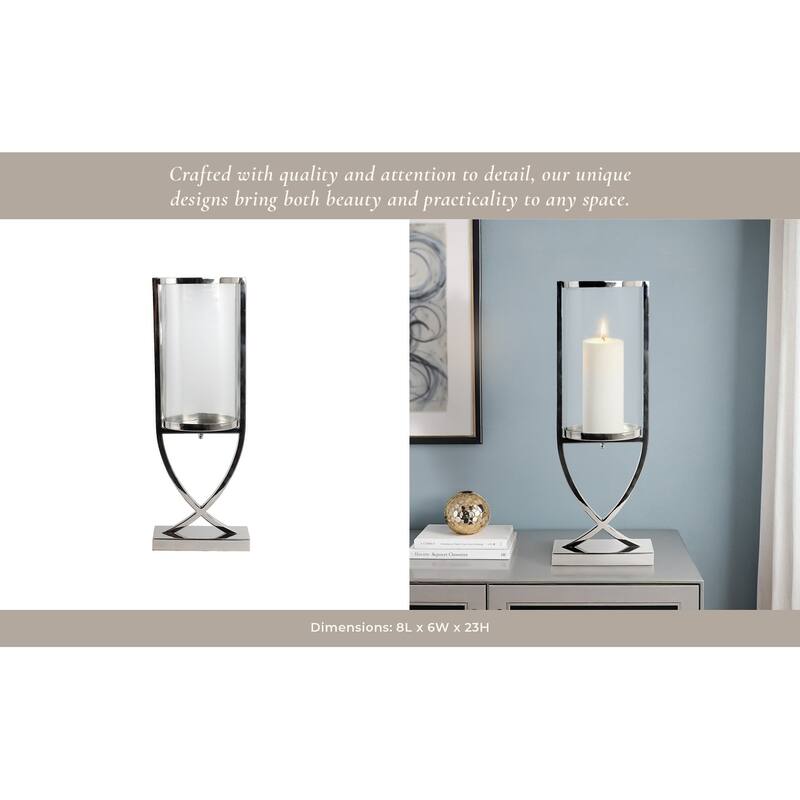 Modern Glass Pillar Candle Holder Decorative Lantern with Steel Frame