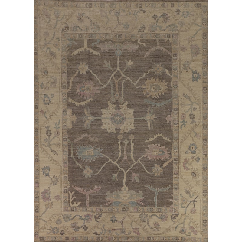 Vegetable Dye Oushak Turkish Floral Area Rug Handmade Wool Carpet - 9'6"x 11'8"
