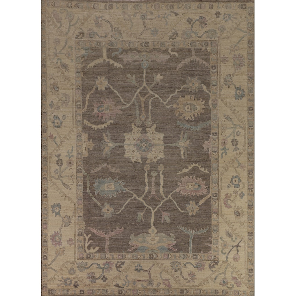 Vegetable Dye Oushak Turkish Floral Area Rug Handmade Wool Carpet - 9'6"x 11'8"
