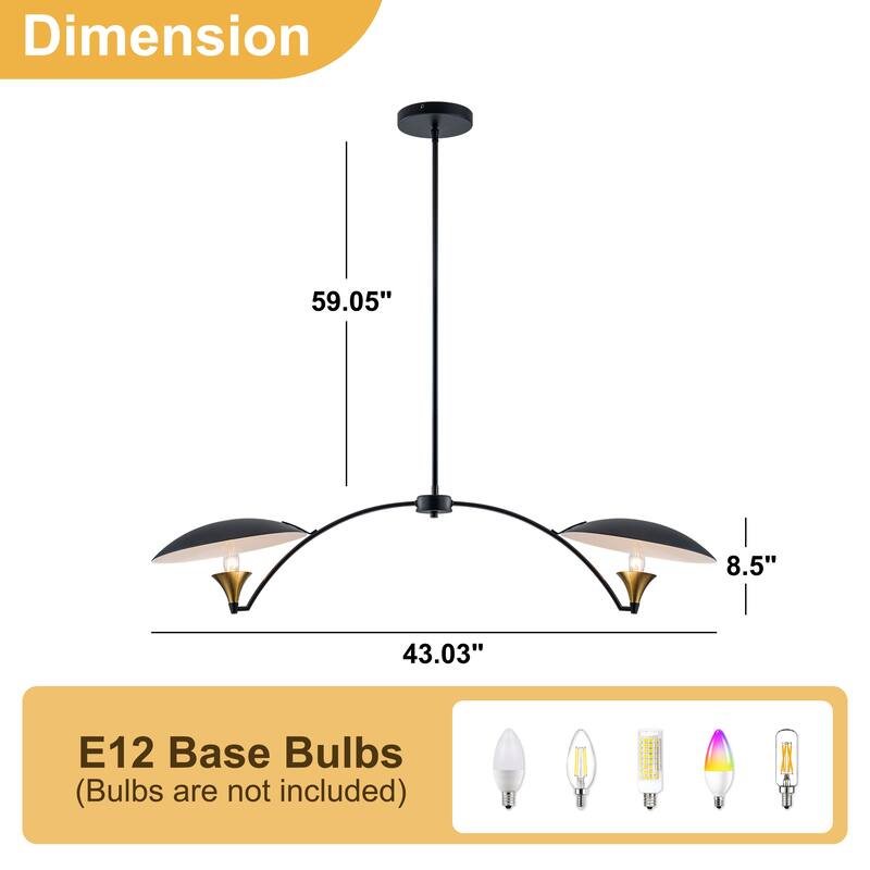 Starsky 2-Light Modern Black&Gold Linear Pendant Light for Kitchen Island - Black