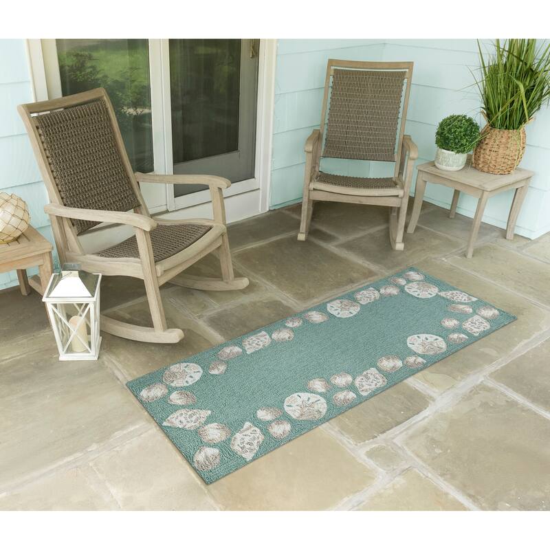 Liora Manne Capri Seashell Border Indoor/Outdoor Rug Aqua