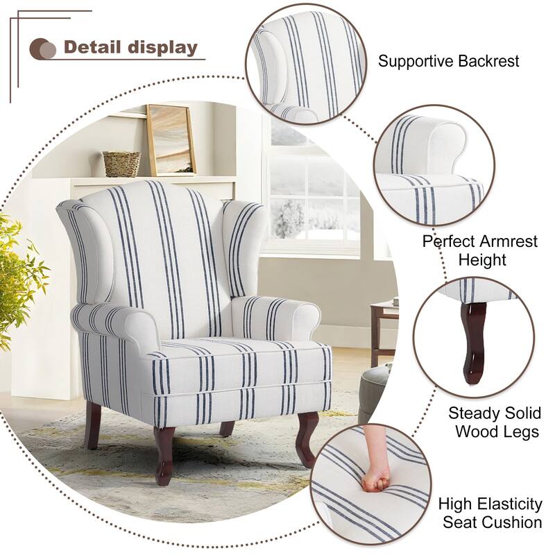 2 Set Traditional Rolled Arm Wing Back Accent Chair