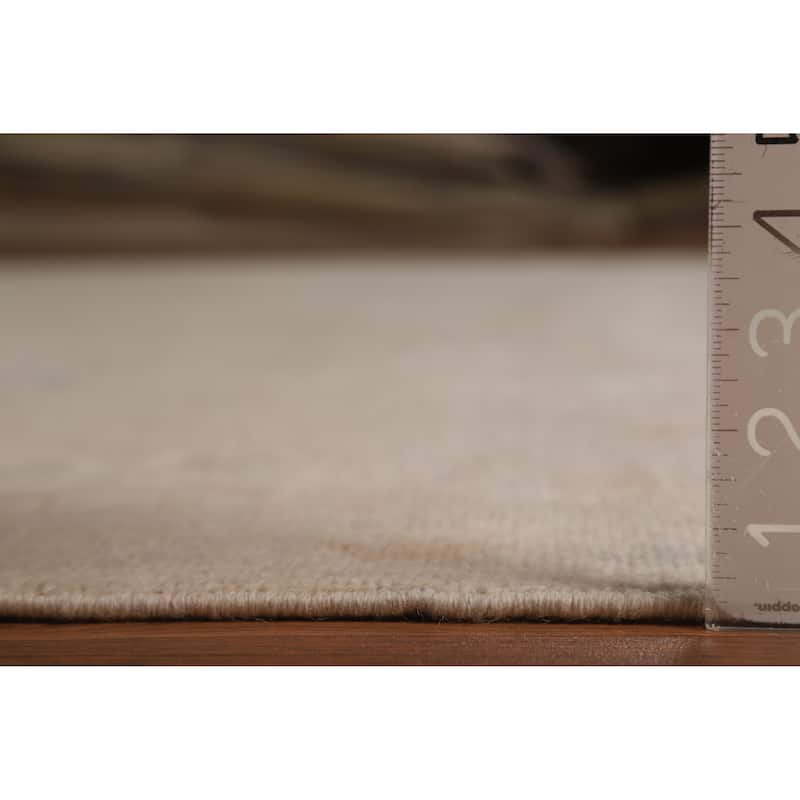 Vegetable Dye Oushak Turkish Area Rug Handmade Beige Wool Carpet - 8'0"x 9'10"
