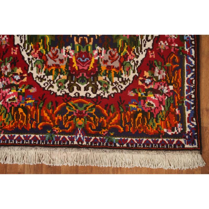 Hand Knotted Oriental 100% Wool Carpet Traditional Floral Navy Blue & Blues Bakhtiari Area Rug - 4' 11'' X 3' 8''