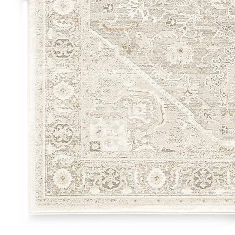 Wei 8 x 10 Large Area Rug, Persian Inspired Medallion Motif, Ivory Beige - 8 x 10