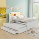 preview thumbnail 1 of 12, Full Platform Kids Bed with LED Storage Headboard, Twin Size Trundle, and 3-Drawers for Extra Storage and Convenience, White White