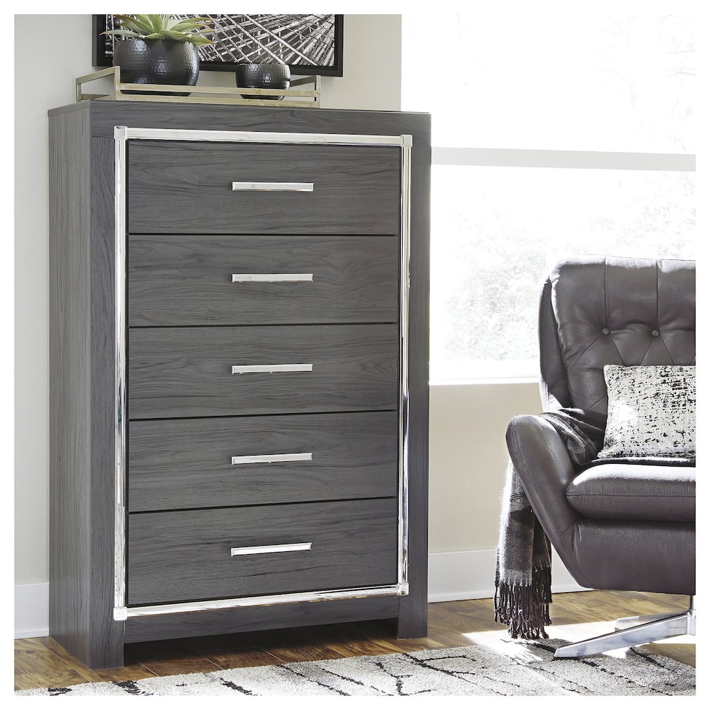 Lodanna Five Drawer Chest - Contemporary Style - Gray