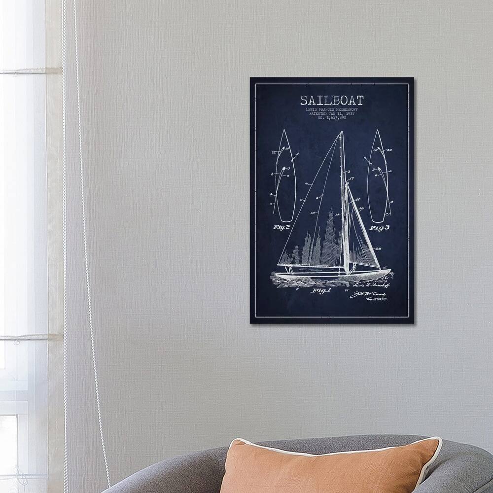 iCanvas "Sailboat Navy Blue Patent Blueprint" by Aged Pixel Canvas Print