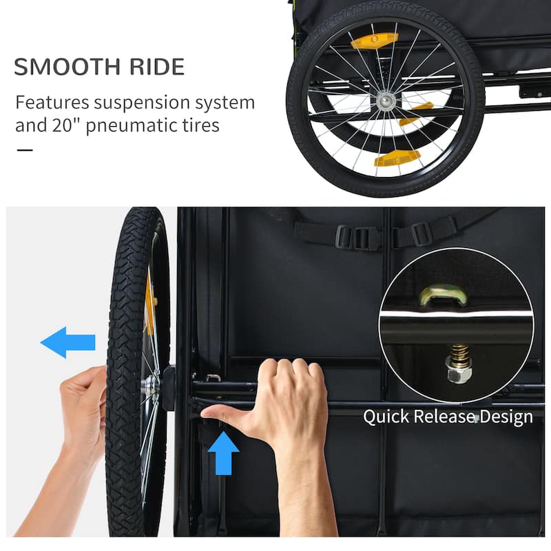 Aosom Dog Bike Trailer with Suspension System, Hitch for Medium Dogs, Pet Wagon & Dog Trailer for Bicycle with Storage Pocket