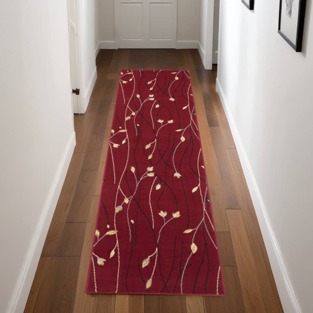 HomeRoots Floral Vines Contemporary Runner Area Rug