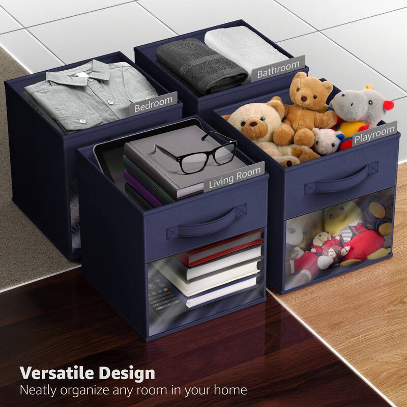 Sorbus 11" Storage Bin with Clear Window – 6-Pack Foldable Fabric Organizers - 10.5” L x 10.5” W x 11” H
