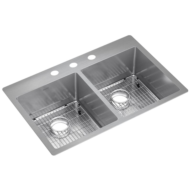 Elkay Crosstown Stainless Steel 33" x 22" x 9", Equal Double Bowl Dual Mount Sink Kit