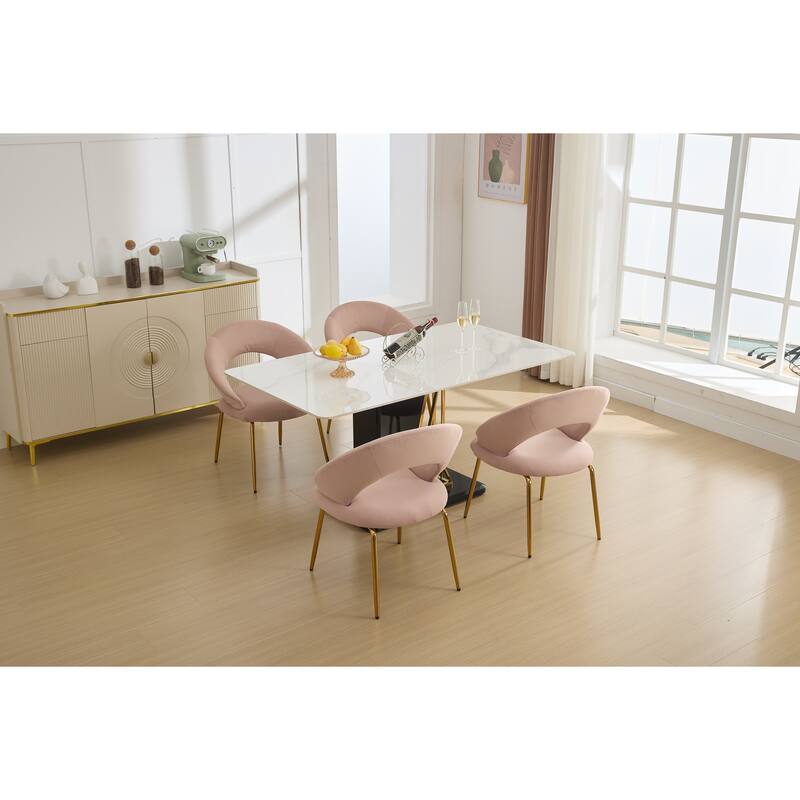 Velvet Dining Chairs with Curved Backrest and Metal Legs, kitchen Chair with Adjustable Foot Nails for Dining Room