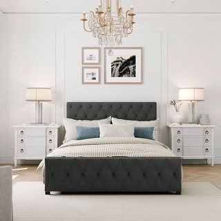 Grey Full Size Storage Bed Metal Platform Bed With A Big Drawer 