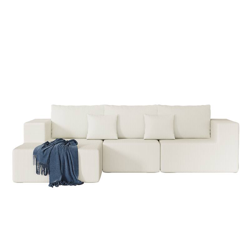 L Shaped Sectional Foam Sofa, Upholstered Corduroy Fabric Sofa, Modular Cloud Couch with Chaise Lounge & Removable Covers