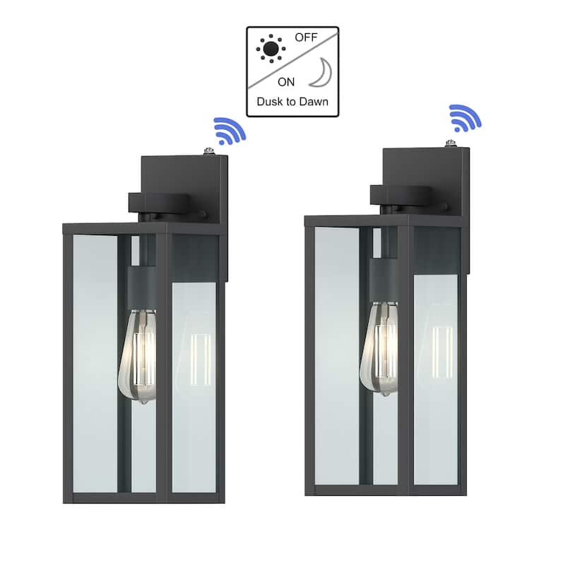 1-Light 17.25'' H Matte Black Outdoor Wall Lantern Sconce with Dusk to Dawn - Black-Dusk to Dawn