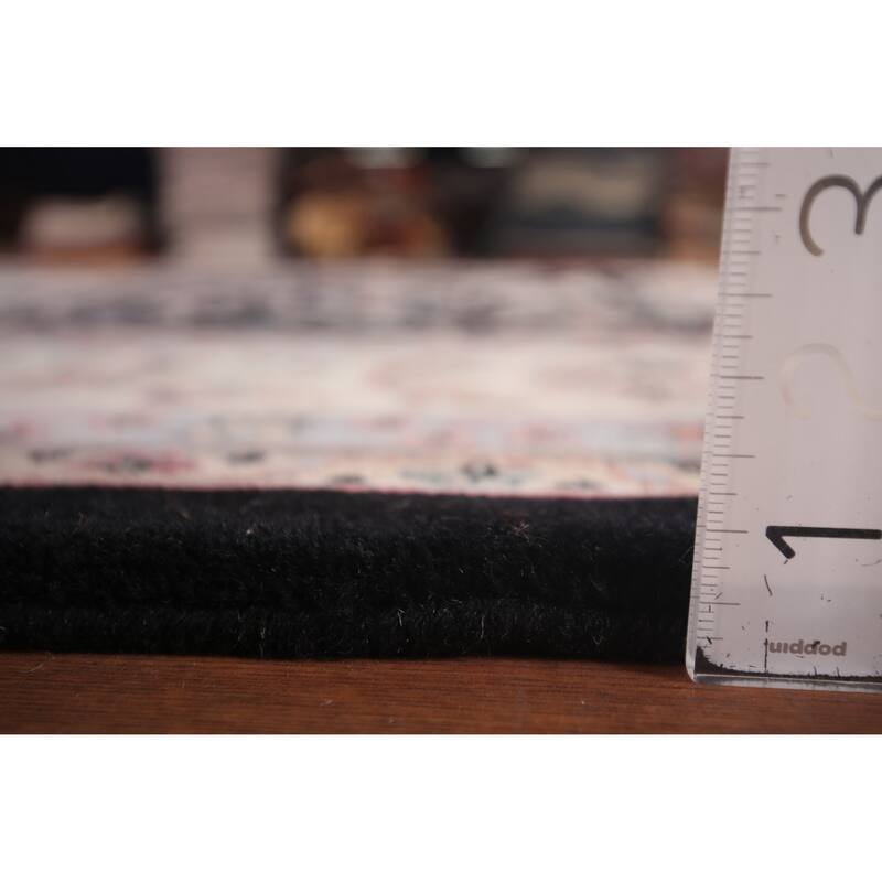 Black Floral Kashan Indian Area Rug Handmade Wool Carpet - 9'2"x 11'10"