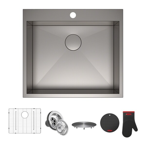 KRAUS Pax Stainless Steel 25 inch 1-Bowl Drop-in Kitchen Sink. Opens flyout.