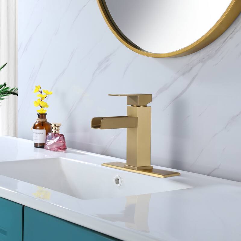 Modland Single Hole Solid Brass Waterfall Bathroom Faucet with Deck Plate