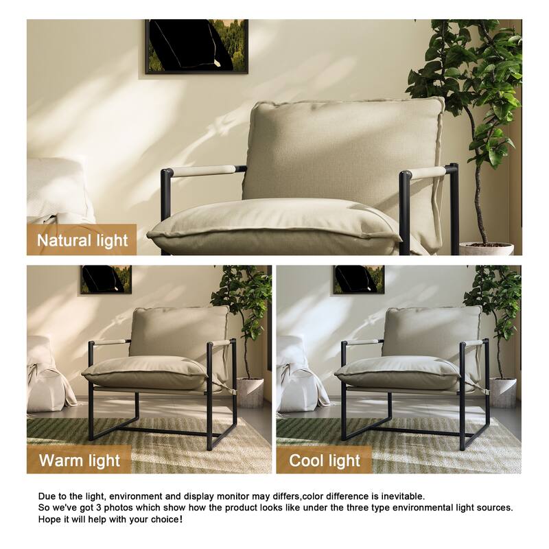 Modern Metal Frame Upholstered Sling Accent Armchair