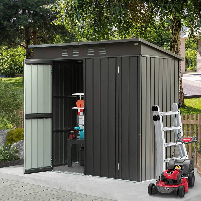 Backyard Storage Shed with Latches and Lockable Door - Black