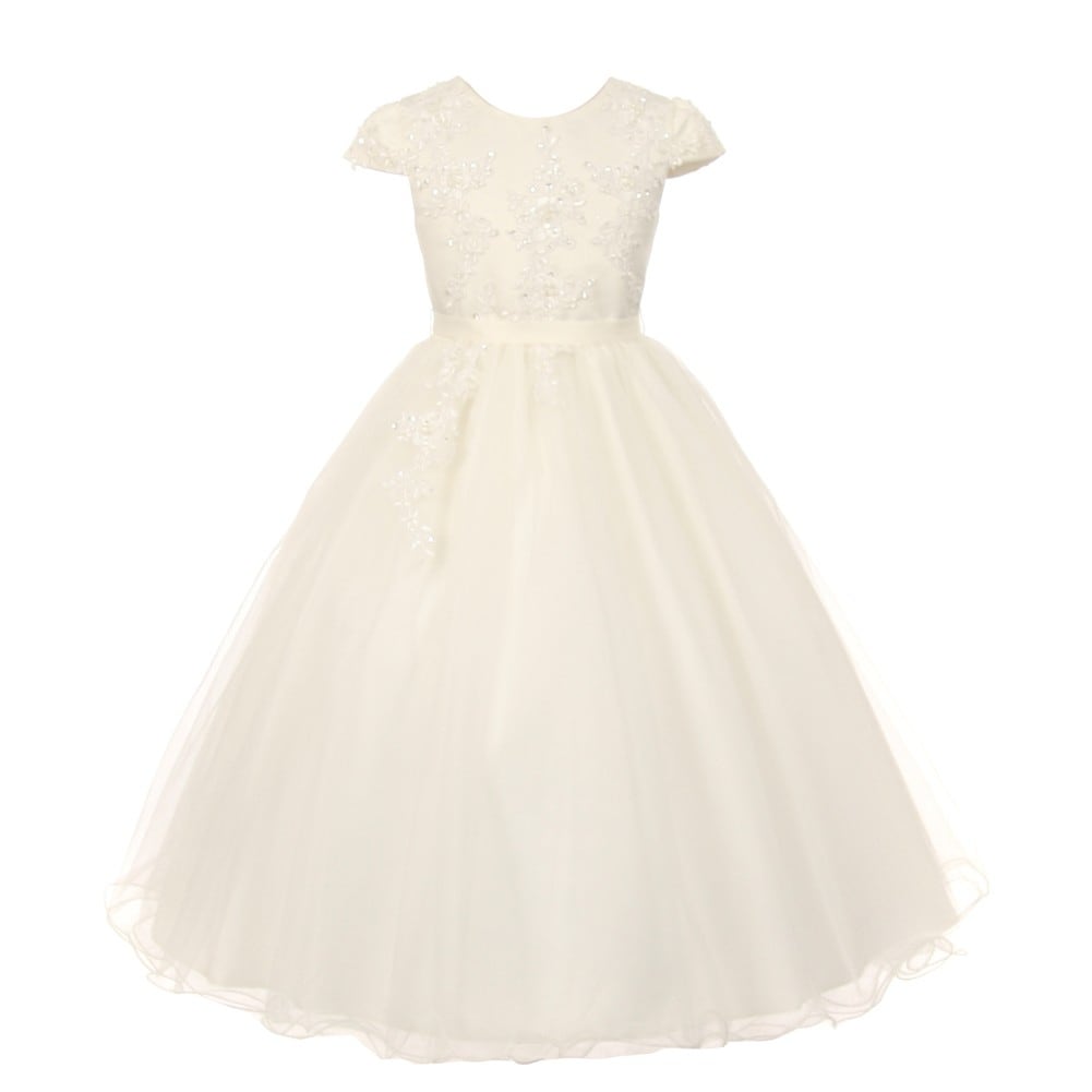 Flower Girl Dress Glitter Sequin Top /& Rhinestone Sash Burgundy JK 3670