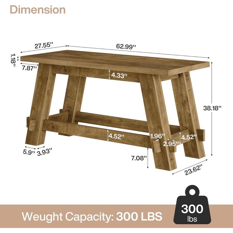 63" Counter Height Bar Table, Rectangular High Top Pub Table Home Bar Unit