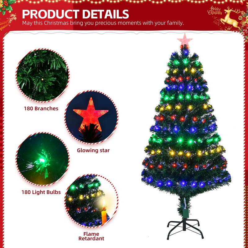 Green PVC Fiber Optic Christmas Tree 5FT with 180 multi-color LEDs - 31.5” Dia x 60” H