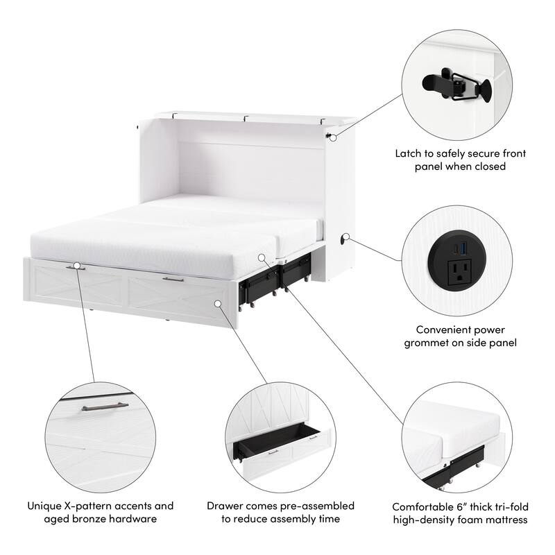 Bestar Key West 59W Full Murphy Cabinet Bed with Drawer and Mattress