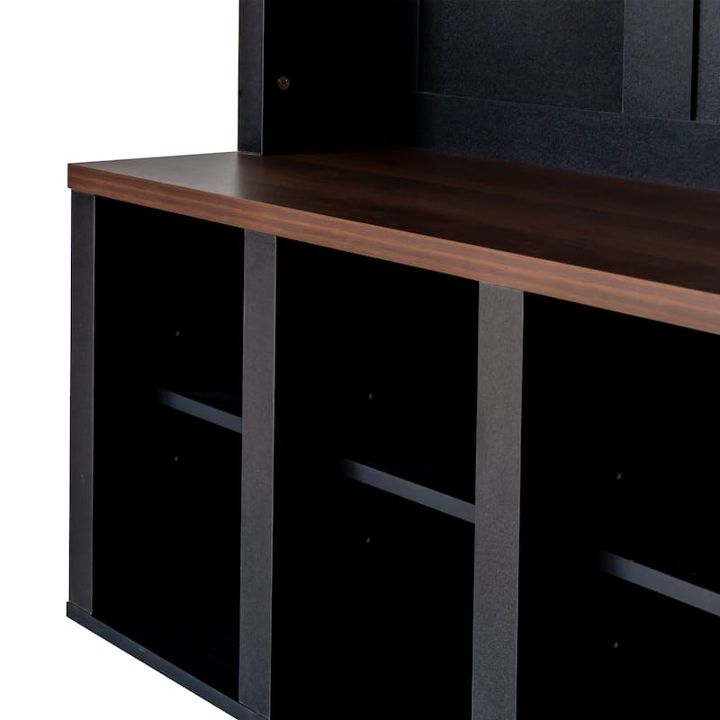 4-in-1 Entryway Hall Tree Cabinet with Shoe Storage, Wooden Coat Rack Storage Bench with Adjustable Shelves