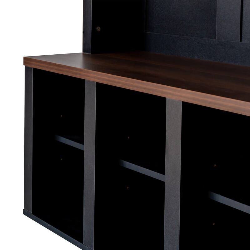 Farmhouse Wooden Style 4-in-1 Hall Tree with Storage Bench and Shoe Cubbies - 59" W × 15.7" D × 76.7" H