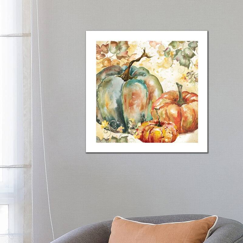 iCanvas "Watercolor Harvest Teal and Orange Pumpkins I" by Tre Sorelle Studios Canvas Print - 26x26x1.5