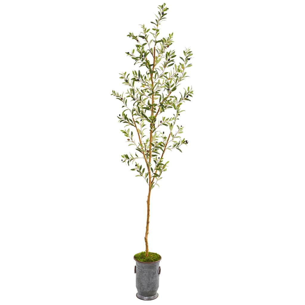 7.5ft Olive Artificial Tree in Decorative Planter with Green Leaves and Olive Berries for Living Room or Kitchen Decor