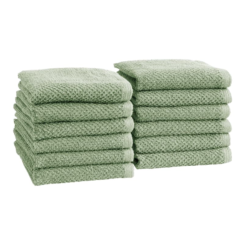 100% Cotton Acacia Collection Ultra Absorbant Popcorn Bath Towels - Washcloth (Pack of 12) - Eucalyptus