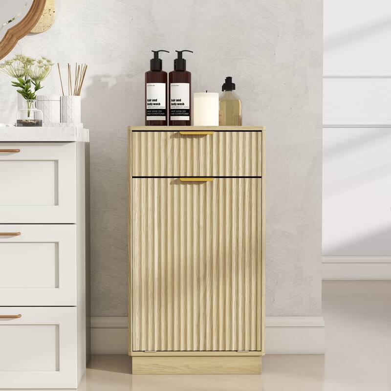 GDFStudio - Harper 13-Gallon Woodgrain Tilt-Out Cabinet with Textured Drawer & Hidden Waste Bin - 10-Gallon