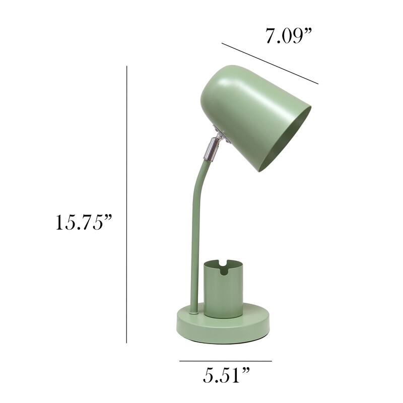 Metal Table Desk Lamp with Organizer and Adjustable Light - 7.09 x 5.51 x 15.75 in. (L x W x H)