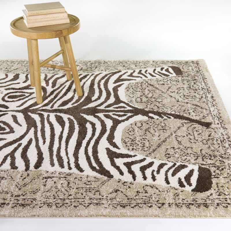 Jabari Zebra Animal Print Area Rug - Brown - 7'10" x 10'
