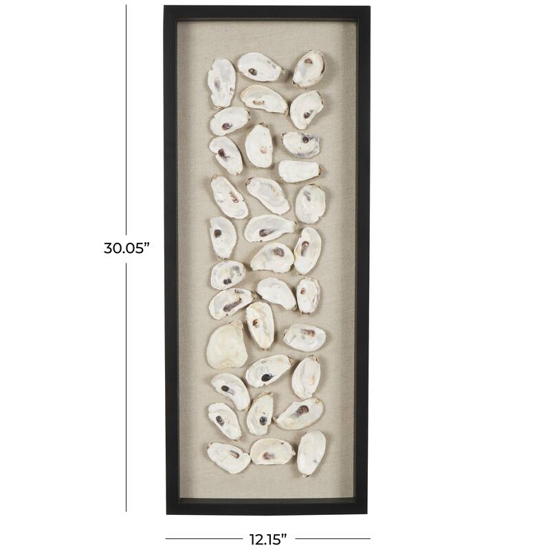 Shell Handmade Abstract Wall Decor with Beige Linen Backing and Black Frame - Cream - Roche River Decor