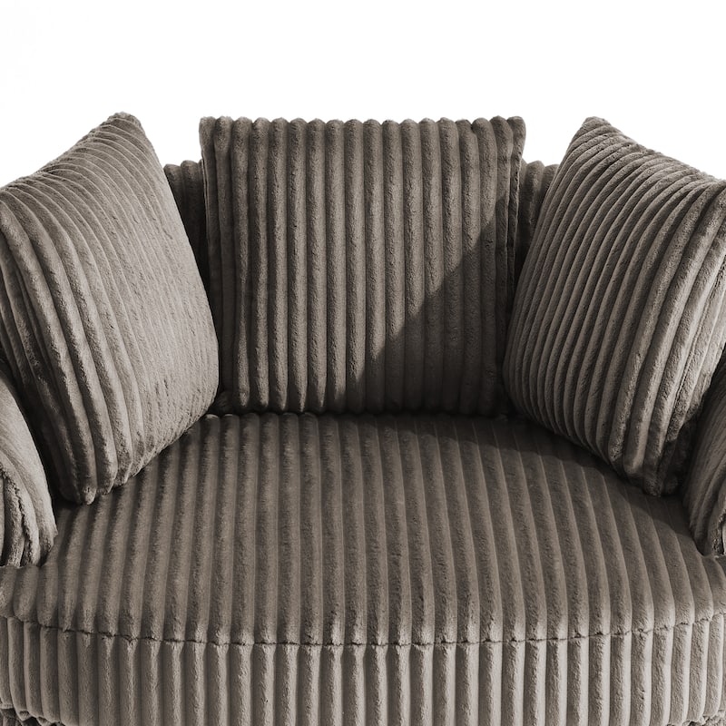 Recessed Arm Slipcovered Swivel Barrel Chair with Pillows