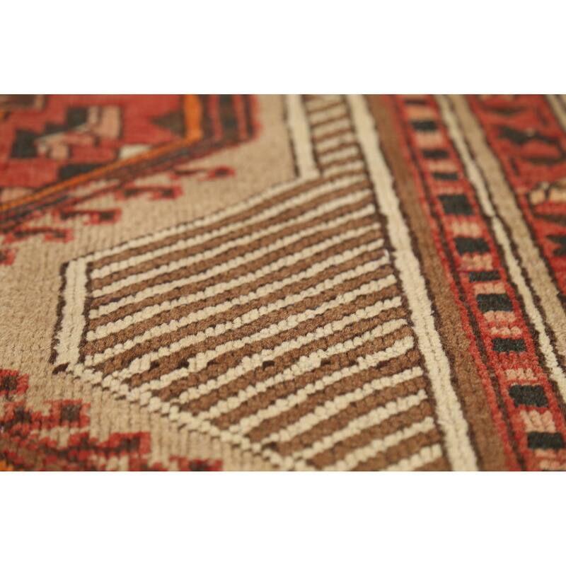 Hand Knotted Oriental 100% Wool Carpet Traditional Geometric Brown Ardebil Runner Rug - 10' 5'' X 3' 7''