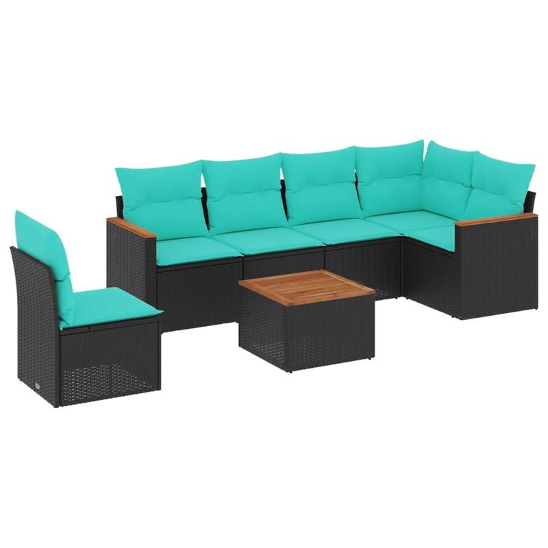 vidaXL Patio Sofa Set with Cushions Outdoor Conversation Furniture Poly Rattan - 24.4x 24.4x 27.2