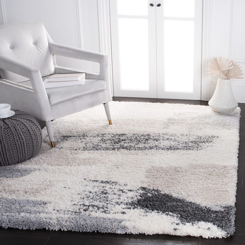 SAFAVIEH Fontana Shag Edilia Modern Abstract 2-inch Thick Rug - 8' x 10' - Ivory/Grey
