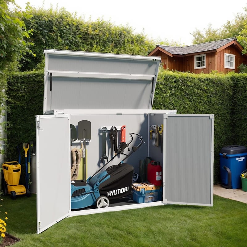 306 Gallon Outdoor Storage Shed, Patio Deck Box, 41 Cu.Ft Resin Storage Box, Lockable Double Door - 43.3"H - Grey