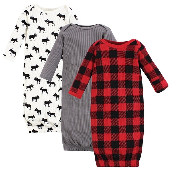 slide 1 of 1, Hudson Baby Infant Boy Thermal Gown 3pk, Buffalo Plaid Moose 0-6 Months - Buffalo Plaid Moose