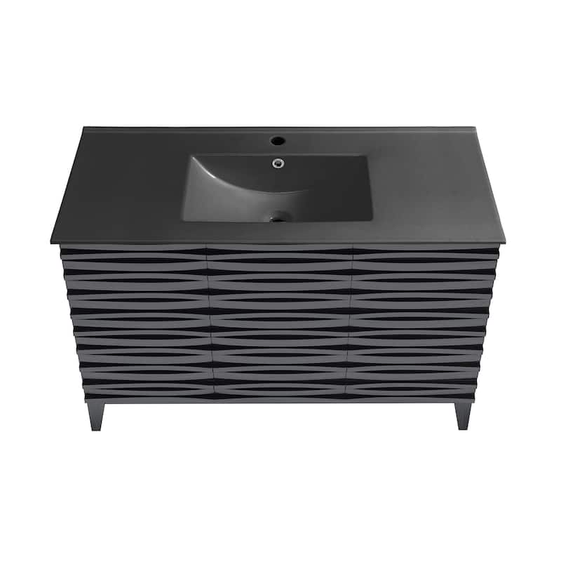 Cascade 48 In. Black Oak Bathroom Vanity With Black Ceramic Sink Top
