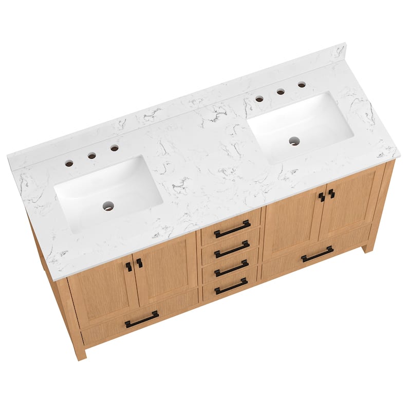 StarrySky 60 inch Undermount Double Sink Bathroom Vanity with Engineered Carrara Marble Top