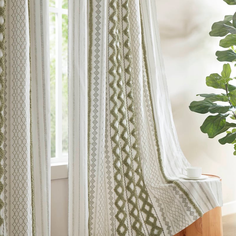 INK+IVY Imani Cotton Printed Single Curtain Panel with Chenille Stripe and Lining