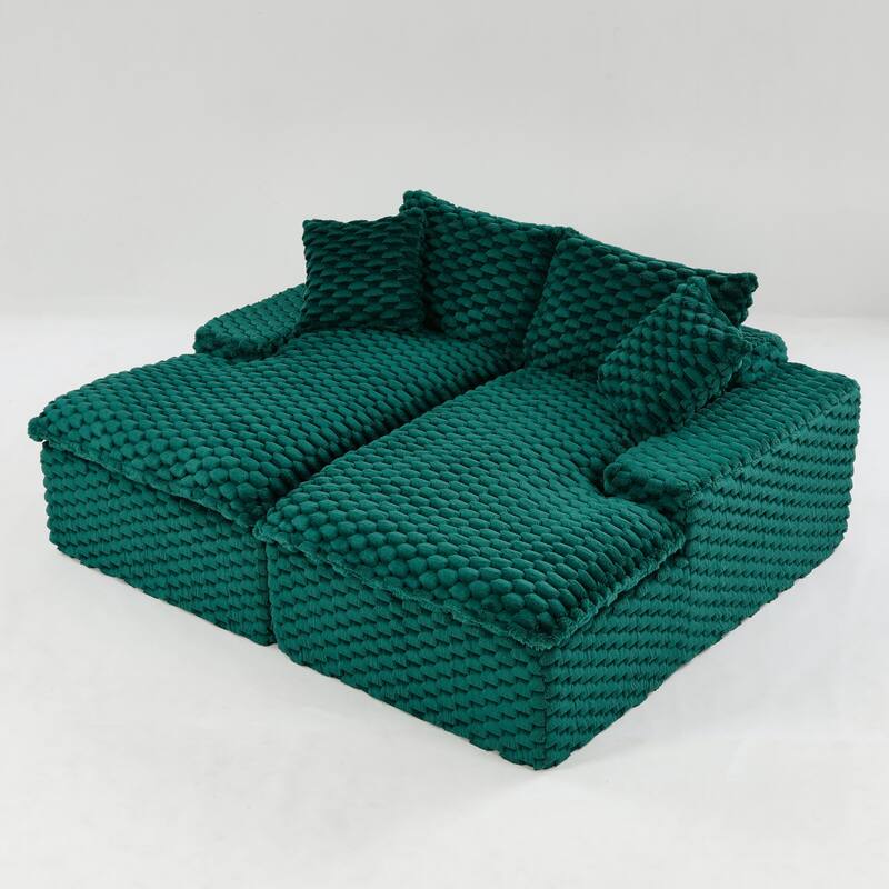 Lazy Reclining Sofa Turtle Velvet Modular Sleeper Sectional Sofa Bed with Double Chaise Lounge and Full Compressed Sponge