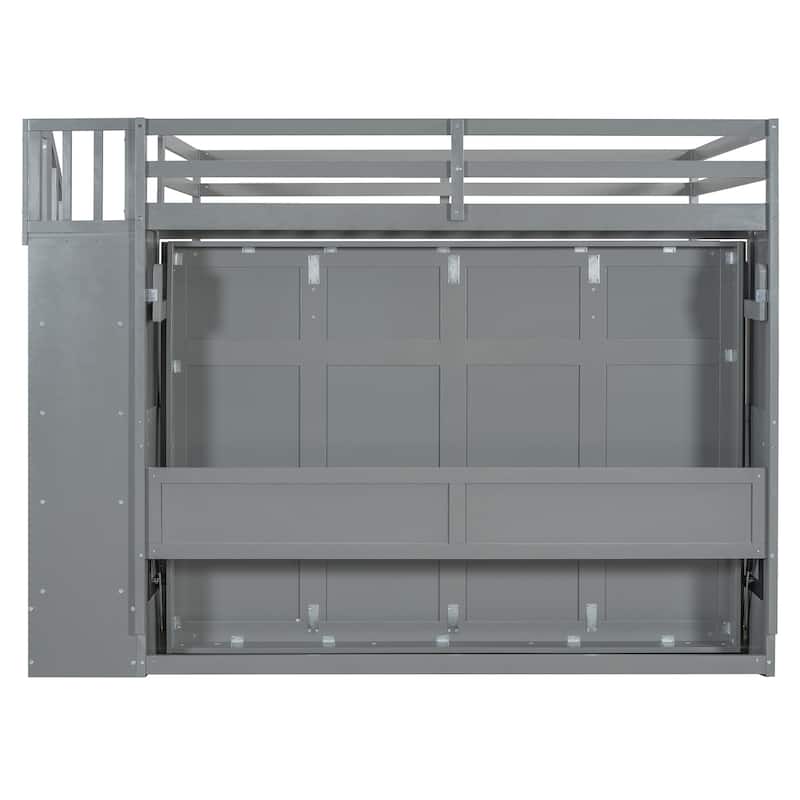 Full Over Full Murphy Bed with Hydraulic Lift & Built-in Desk, Space-Saving Wall Bed