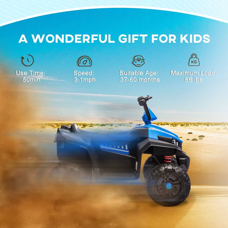 12V Kids Electric ATV, Battery-Powered Four-Wheeler with Spring Suspension, LED Lights & Music, 3.1mph